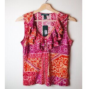 NWT Ralph Lauren Vibrant Sleeveless Top with Ruffle Embellishment Size M
